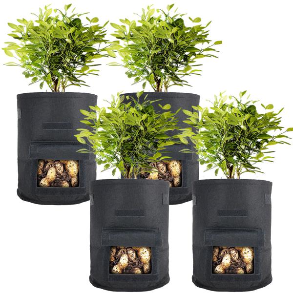 XL-Pflanzen-Wachstumssäcke, 4er-Set, mit Tragegriffen und Sichtfenster, je 38 l, wasserdurchlässig, Vliestopf für Kartoffeln, Zwiebeln, Karotten u.v.m