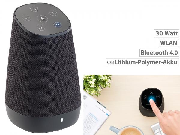 Mobiler WLAN-Multiroom-Lautsprecher mit Amazon Alexa und Akku - 30 Watt Spitzenleistung - AirPlay, Bluetooth 4.0 & AUX - App-Steuerung für iOS/Android