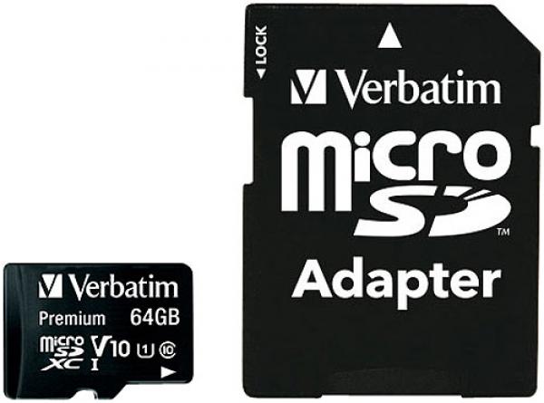 Verbatim Premium microSDXC-Speicherkarte 64 GB - High-Speed 90 MB/s für Smartphones & Tablets - Class 10 U1 inkl. SD-Adapter - Robust & Zuverlässig