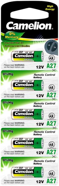 5er-Pack Alkaline-Batterien Typ LR27A - 12V Batterie für Fernbedienungen & Spielzeug - 26 mAh - Quecksilber/Kadmium frei - 5 Jahre haltbar