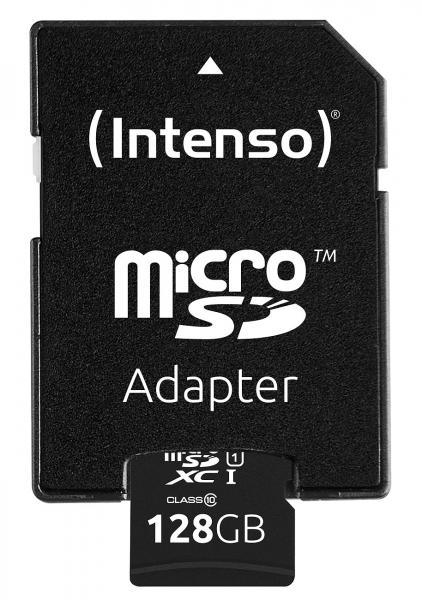 Intenso microSDXC-Speicherkarte Premium 128 GB - Ultraschnelle Erweiterung für Smartphone, Tablet, Kamera - UHS-I Class 10/U1, bis 45 MB/s Lesen - Inkl. SD-Adapter