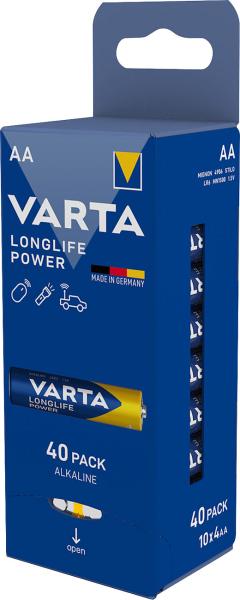 Varta Longlife Power Alkali-Mangan-Batterie - Typ AA/Mignon/LR6 - 1.5V - 40er-Set - Lange Lebensdauer - Made in Germany - für Geräte mit hohem Energiebedarf