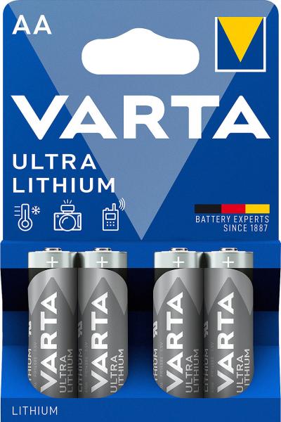 Varta Ultra Lithium-Batterie AA / Mignon / R6, 1,5 Volt, 4er-Set - Made in Germany - Hoher Energiebedarf, extreme Temperaturen - 15 Jahre Lagerfähigkeit