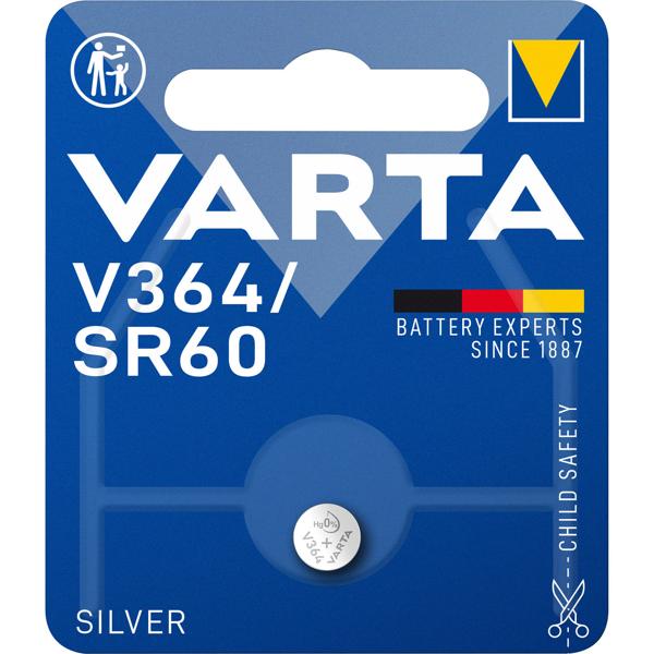 Varta SilverOxide-Knopfzelle Typ 364/SR60 - 17 mAh, 1.55V für Hörgeräte, Fernbedienungen, Autoschlüssel & Spielzeug - Hohe Temperaturresistenz