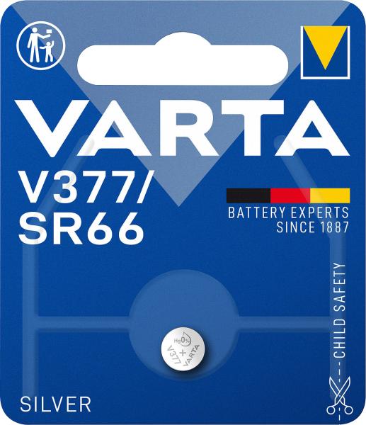 Varta SilverOxide-Knopfzelle Typ 377 - SR66 Batterie für Uhren, Taschenrechner & med. Geräte - 1.55 Volt, 21 mAh, hitzebeständig