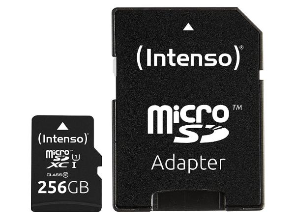 Intenso microSDXC-Speicherkarte UHS-I Premium 256 GB - Für Smartphone, Tablet, Kamera - bis 45 MB/s Lesen - Class 10/U1 mit SD-Adapter