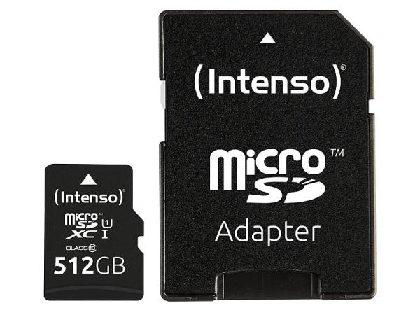 Intenso microSDXC-Speicherkarte UHS-I Premium 512 GB - Für Smartphone, Tablet, Digitalkamera - 45 MB/s Lesen, Class 10/U1 mit SD-Adapter