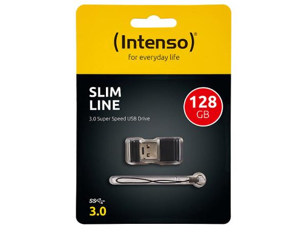 Intenso Slim Line USB-3.0-Speicherstick 128 GB - Datenübertragung bis 100 MB/s für Dokumente, Fotos & Videos - Kompatibel USB 2.0 - Silber 20x15x7 mm, 2g