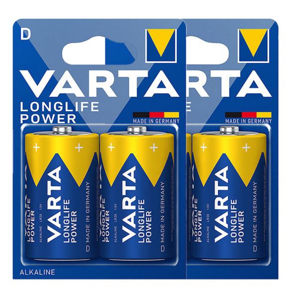 Varta Longlife Power Alkaline-Batterie D LR20 1,5V 4er-Set - Ideal für stromhungrige Geräte wie Radios Taschenlampen Spielzeug - Made in Germany