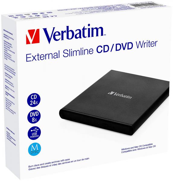 Externer DVD-Brenner, M-Disc-kompatibel, USB 2.0, Slimline, schwarz