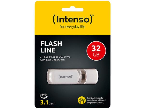 Intenso USB-C-Speicherstick Flash Line 32 GB - Super Speed USB 3.1 Gen 1 mit bis zu 70 MB/s - Kompatibel mit Windows/Mac OS - Für PC, Mac & Handy