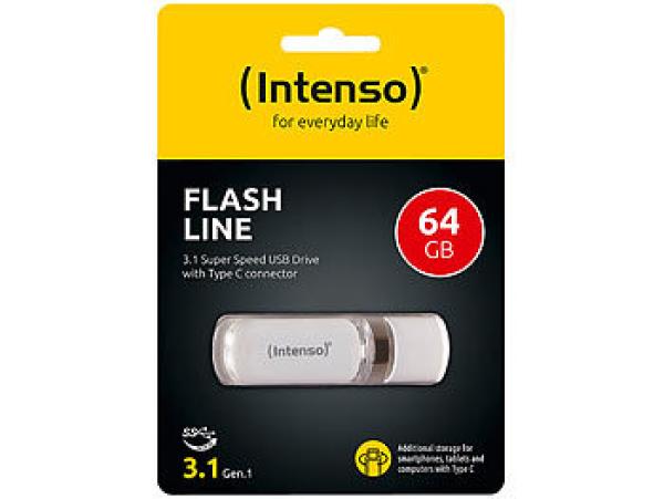 Intenso USB-C-Speicherstick Flash Line 64 GB - Super Speed USB 3.2 Gen.1x1 Type C - Schneller Datentransfer für Dokumente, Fotos, Videos - Win/Mac