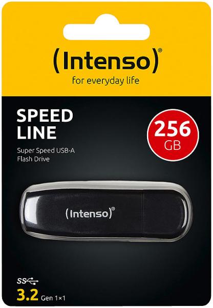Intenso USB-3.2-Speicherstick Speed Line 256 GB - Schneller Datentransfer bis 70 MB/s für Fotos/Videos - Kompatibel USB 3.0/2.0 - Mit Schutzkappe