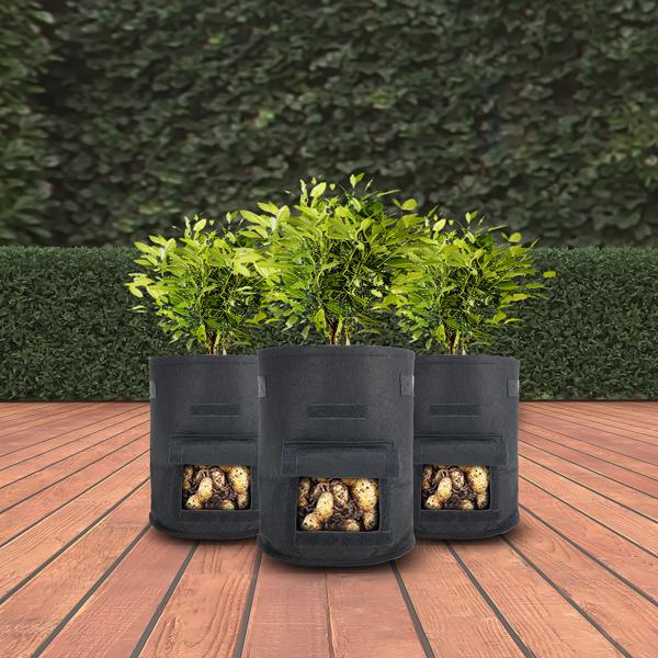 Atmungsaktive 10L Pflanzen-Wachstumssäcke aus Filz, 10er-Set, mit Tragegriffen und Sichtfenster, für Kartoffeln, Gemüse, Beeren und mehr, leicht und robust