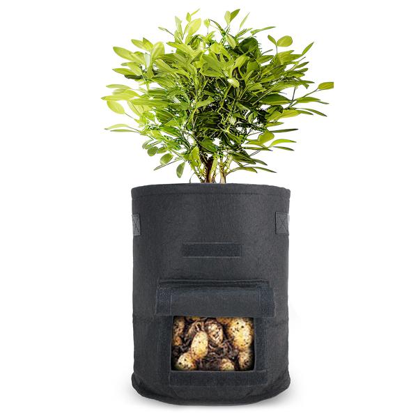 Atmungsaktive 10L Pflanzen-Wachstumssäcke aus Filz, 10er-Set, mit Tragegriffen und Sichtfenster, für Kartoffeln, Gemüse, Beeren und mehr, leicht und robust