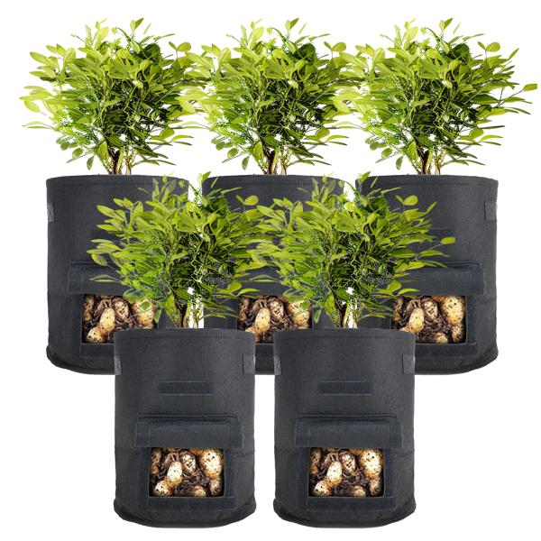 Atmungsaktive 10L Pflanzen-Wachstumssäcke aus Filz, 10er-Set, mit Tragegriffen und Sichtfenster, für Kartoffeln, Gemüse, Beeren und mehr, leicht und robust