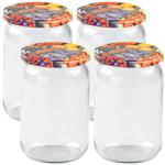 4er Set Einmachgläser - 720ml mit Schraubdeckel (Früchte-Muster) - Praktische...