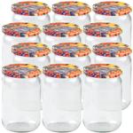 12er Set Einmachgläser - 720ml mit Schraubdeckel (Früchte-Muster) - Praktisch...