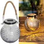 Stimmungsvolle Glaskugel LED Solarleuchte mit Jute-Kordel - für Garten, Balko...