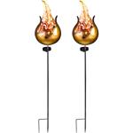 2er-Set Solar-Feuer-Gartenstecker, 92cm: Gartendeko Fackel - Stimmungsvolle B...