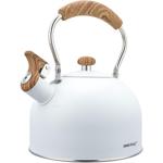 Eleganter Wasserkessel (2,5L, weiss): Edelstahl, Holzoptik-Griff - für alle H...