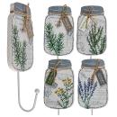 Weisser Holz-Wandhaken im Landhausstil - mit Blumendruck & echter Kordel - fü...