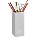 Multifunktionaler Digitalwecker, grau-gelb: Mit Stiftehalter & Temperaturanze...