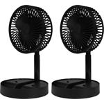 2er-Set Mobiler Akku Tischventilator (Schwarz) klappbar mit Handyhalterung: K...