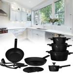 Hochwertiges Design Kochset m. Titanbeschichtung inkl. Kochbesteck, Untersetz...