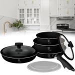 Hochwertiges Aluminium Pfannen-Set, 9-teilig, edles mattschwarz, Titanbeschic...