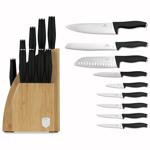 Elegantes Messerset mit Bambus-Ständer, 10-tlg., mattschwarz: Scharfe Küchenm...