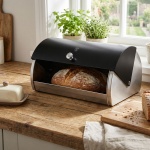 Moderner Brotkasten, Edelstahl, mattschwarz-silber, 38,5 x 28 x 18,5 cm, für ...