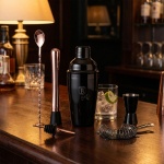 Profi Cocktailmixer-Set, 6-tlg, 550ml, schwarz-roségold: Mit Shaker, Ausgiess...
