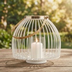 Grosses Windlicht aus Metall in Weiss-Gold 28 x 23cm- Elegante Laterne für ei...