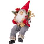Sitzender Weihnachtsmann mit Skiern & Tasche für ein festliches Heim, grau/ro...