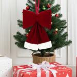 Festliche Hänge-Schleife 37 cm, Rot-Weiss - Edle Weihnachts-Deko aus Polyeste...