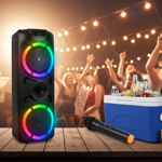 Party-Lautsprecher inkl. Mikrofon, mit Bluetooth & TWS, LED-Lichteffekten und...