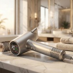 Hochleistungs Haartrockner 1400W, silber, Föhn mit LED-Anzeige für schnelles ...