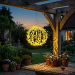Solar Leuchtkugel im Blätterdesign - Ø20cm Gartenkugel mit 72 warmweissen LED...