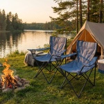 2er-Set Camping Faltstuhl Blau klappbar: Mit Armlehne & Getränkehalter – Komp...