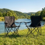 2er-Set Camping Faltstuhl Schwarz klappbar: Mit Armlehne & Getränkehalter – K...