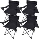 4er-Set Camping Faltstuhl Schwarz klappbar: Mit Armlehne & Getränkehalter – K...
