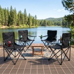 4er-Set Camping Faltstuhl Schwarz klappbar: Mit Armlehne & Getränkehalter – K...