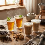 4er-Set edle Doppelwandgläser mit Riffelung – 330 ml – Thermo-Funktion für be...