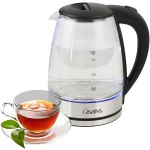 Edler Glas-Wasserkocher 1,8L mit blauem LED-Licht, Edelstahl, 2200W - Teekoch...