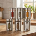 Edler Gewürzstreuer Edelstahl mit Sichtfenster im 6er-Set, 94ml Vorratsdose f...
