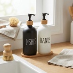 Seifen- und Spülmittelspender Set mit Bambus Tablett, 2x 500 ml - Pumpspender...