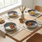 Speiseteller 4er-Set Ø22,5 x 5 cm aus robustem Steinzeug, Sandfarbe/Blau - Es...