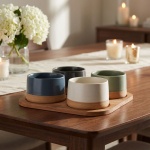 Edles Schalen-Set 5-tlg: Dunkles Bambus-Tablett & 4 Bunte Dipschalen aus Stei...