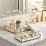 Luxuriöses 2er-Set Deko-Tabletts aus Glas & Metall, Gold – Rechteckiges Schmu...